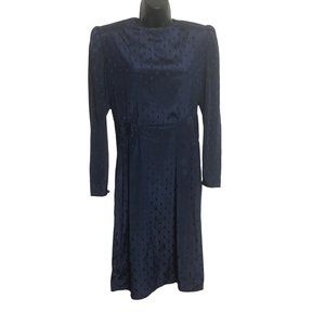 Dim The Lites Petites Vintage 80s Satin Long Sleeve Navy Blue Dress Size 8